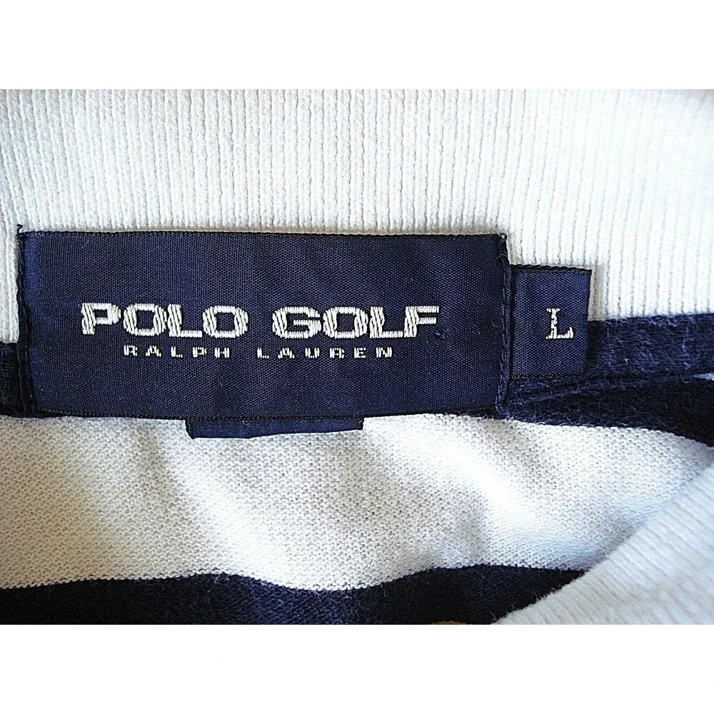 Ralph Lauren Polo Golf Shirt Striped Embroidered Collar Mens Size L